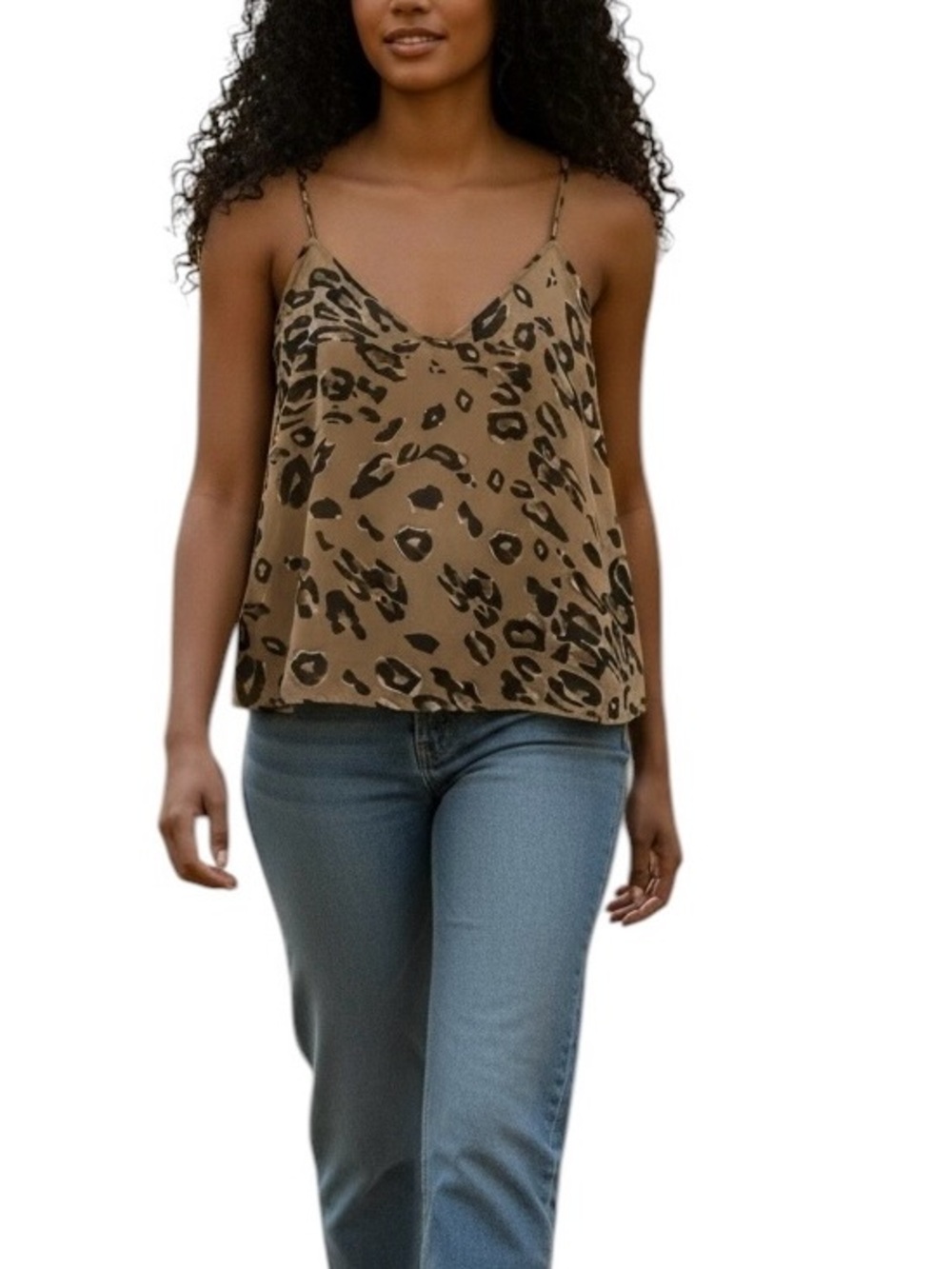 Caramela Animal Print Cami Top Women Small Pullover Lined Brown V-Neck USA Boho